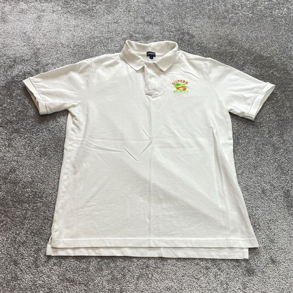 Gemrock Polo Shirt Mens Large White Collared Rugby Golf Preppy Superb Dad Logo
